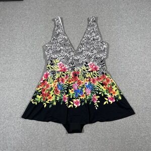 NWT Johnny Was 2X Swimdress Swimsuit Dress Rose Floral Skirted One Piece $298